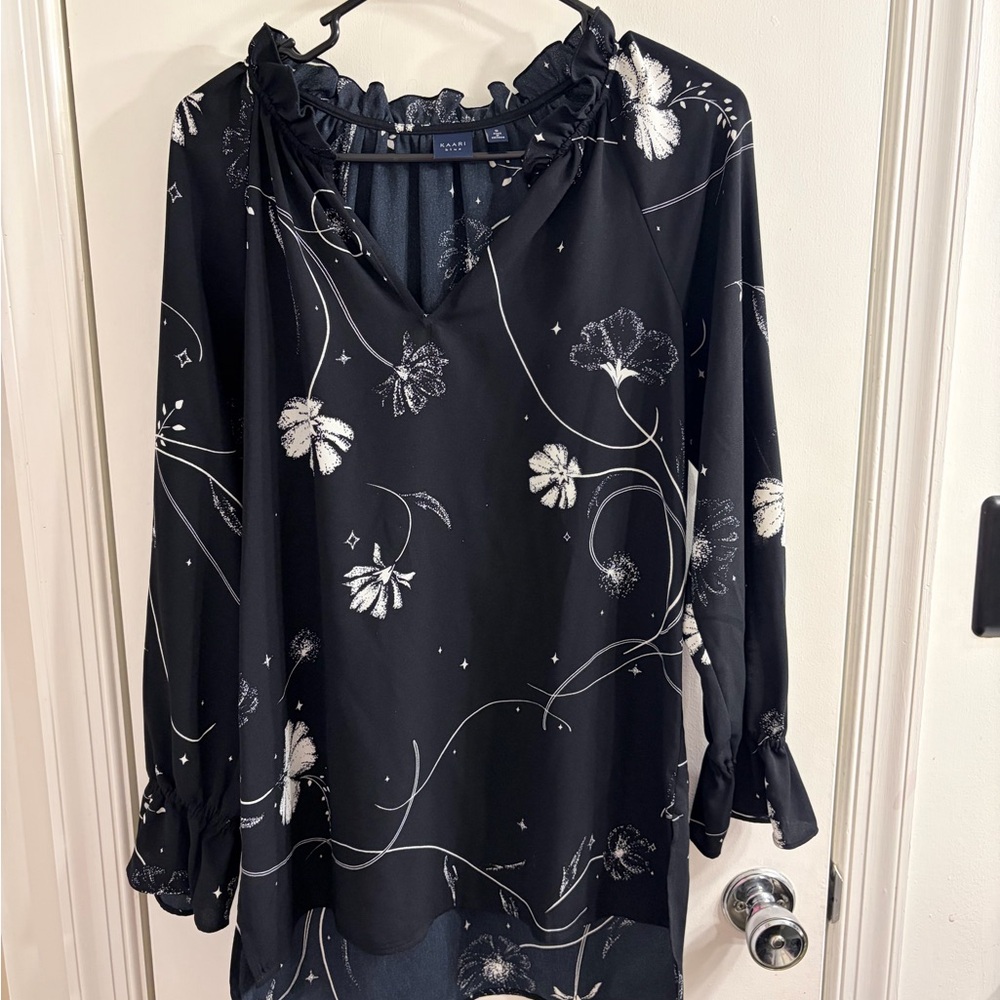 Kaari Blue Black and White Floral Blouse